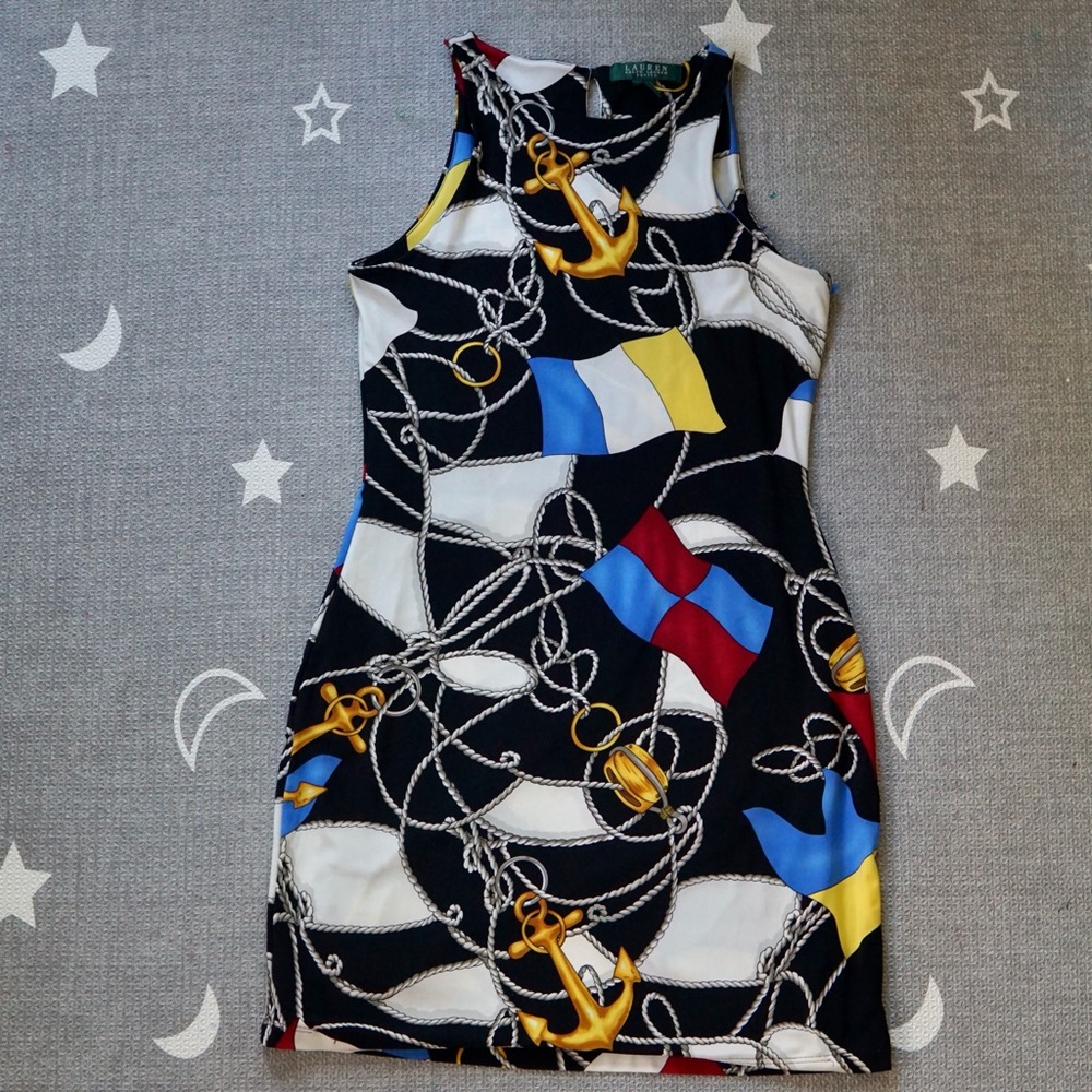 Ralph Lauren Black Vintage Sleeveless Lined Nautical Chain Anchor Dress Size S/P
